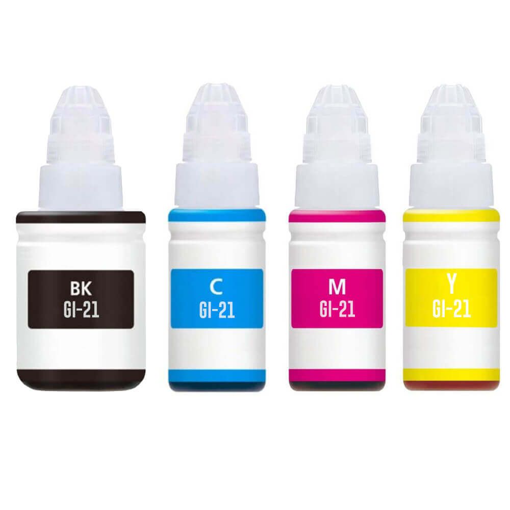 4 Bouteille d’encre Compatible Canon GI-21BK GI-21C GI-21M GI-21Y CMYK
