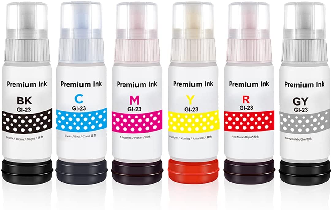 6 Bouteille d’encre Compatible Canon GI-23 (4696C001 4670C001 4678C001 4687C001 4705C001 4714C001) CMYKGYRD