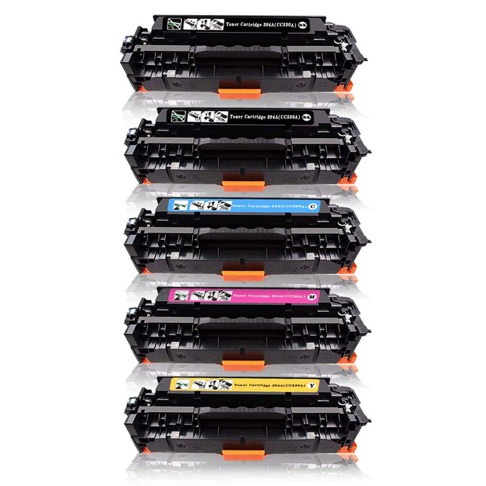 5 Cartouches Laser Compatible HP 304A CC530A CC531A CC532A CC533A (CMYK) 